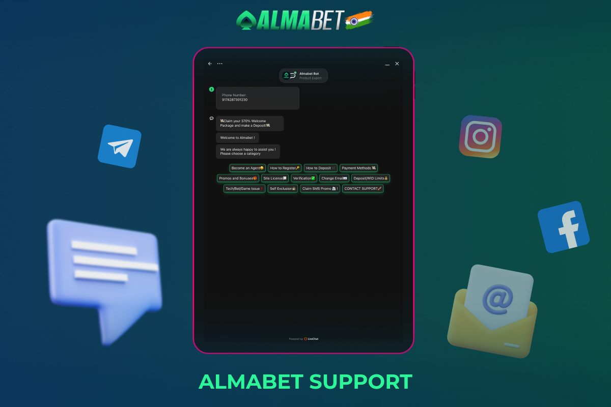 Support for Almabet users from India is provided through several communication channels