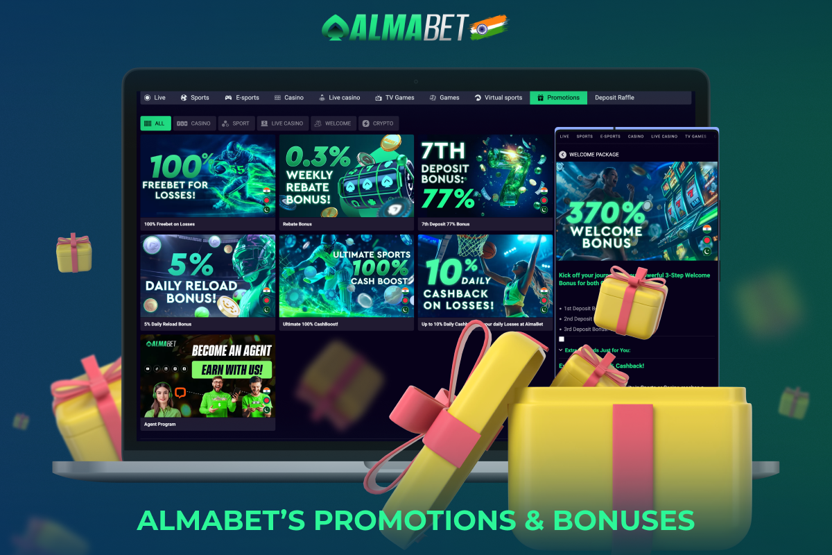 Almabet offers generous bonuses and interesting promotions to users from India