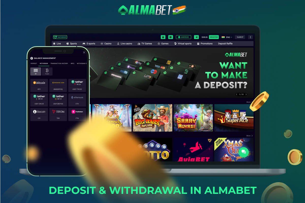For the convenience of players from India, Almabet casino provides various payment options for players from India