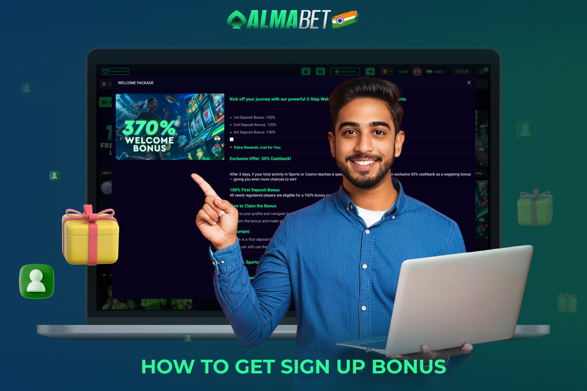 Almabet has a welcome bonus that can be availed by all new registered users from India