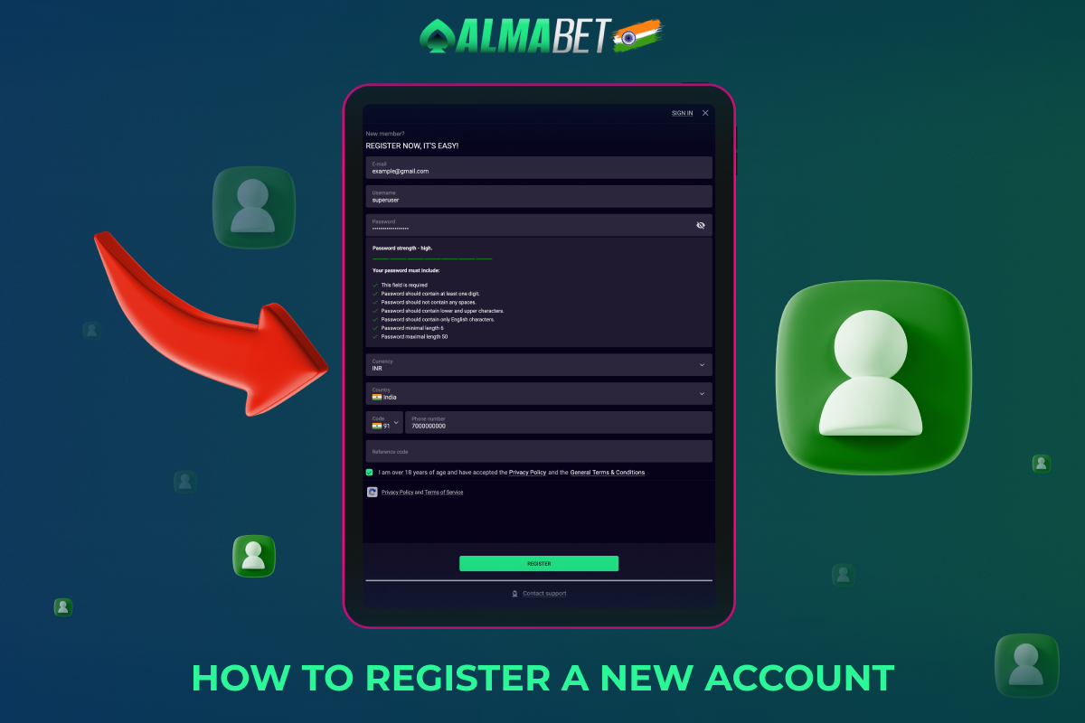 In order to create an account with Almabet India - you need to follow a few simple steps