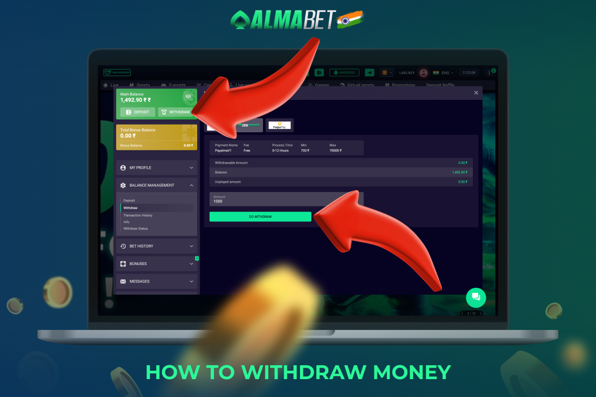 To withdraw funds from Almabet in India - you need to fulfill a few mandatory conditions