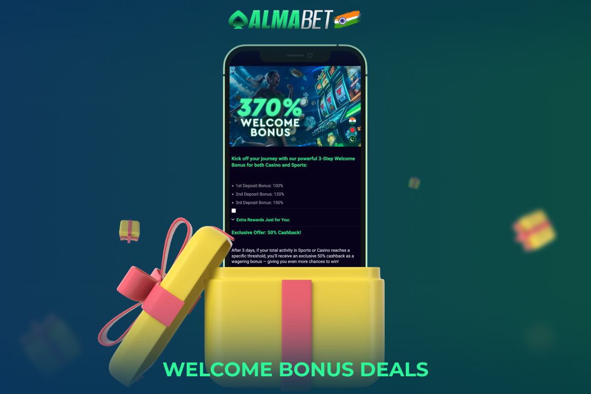 Welcome Bonus Deals at Almabet provides bonuses for the first few deposits a user from India makes